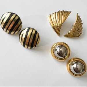 Vintage 80’s set of 3 pairs of gold tone earrings